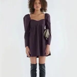 NWOT Oak + Fort Sweetheart Puff Sleeve Mini Dress Purple Size Small
